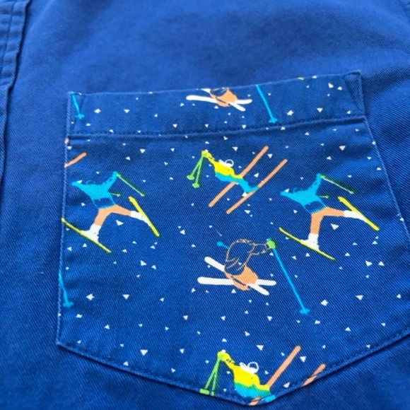 Chubbies Shirt Mens S Blue Long Sleeve Polo Henley Ski Print Chest Pocket Retro - Picture 5 of 9